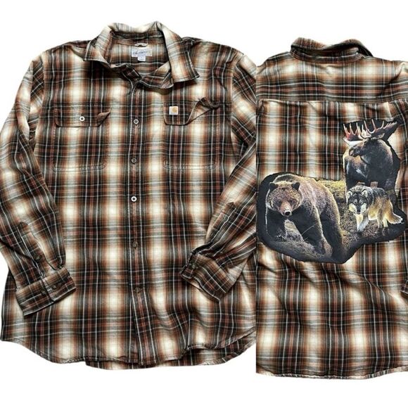 CARHARTT Custom Long Sleeve Plaid Flannel Button Down Size Large - Picture 1 of 8